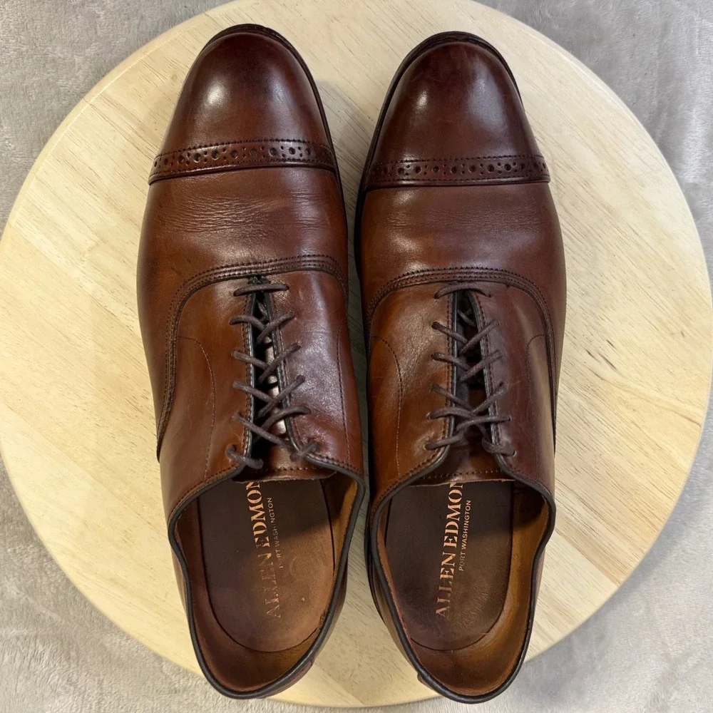 Allen Edmonds Port Washington Brown Leather Cap Toe Oxford Dress Shoes Mens 11 E
